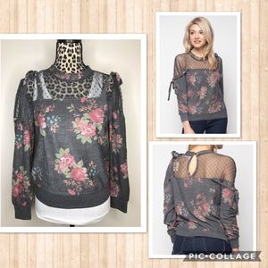 Floral Mesh Shoulder Top